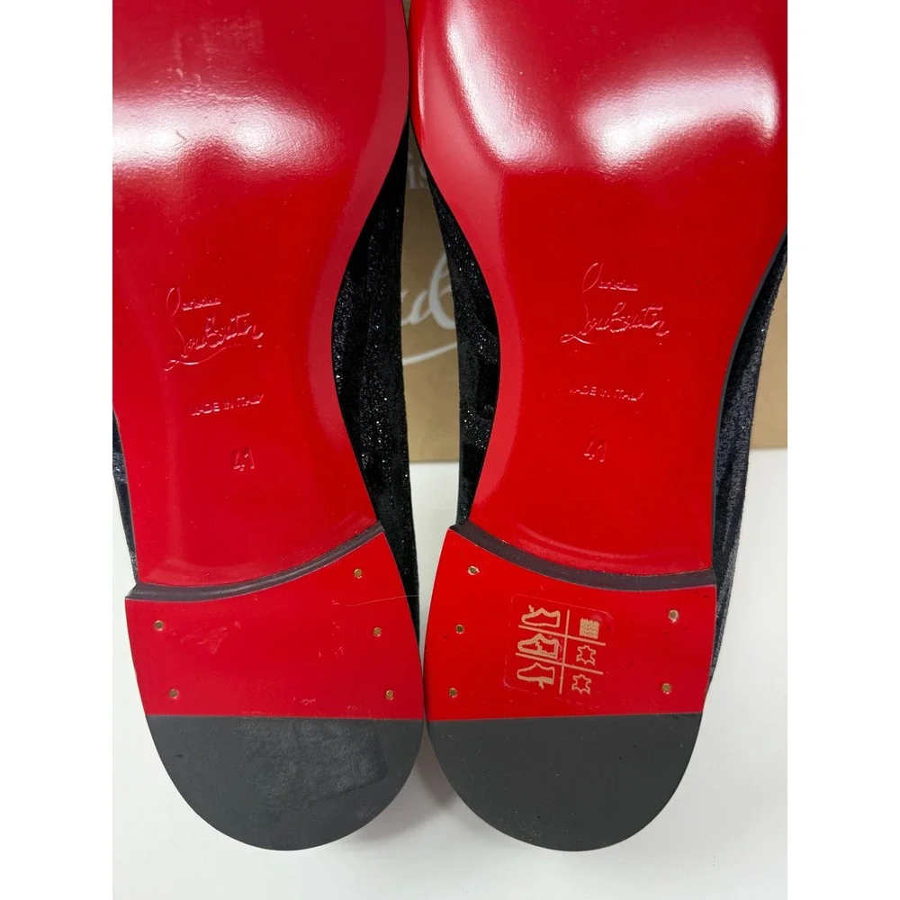 Christian Louboutin Dandy Chick Black Velvet Glitter Loafers Size 8